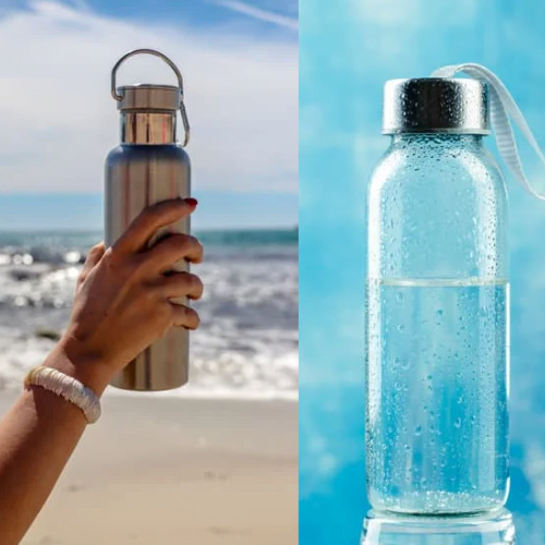 stainless and glass water bottles